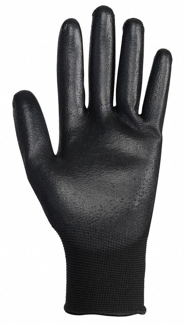 Coated Gloves, Polyurethane, Black, PR