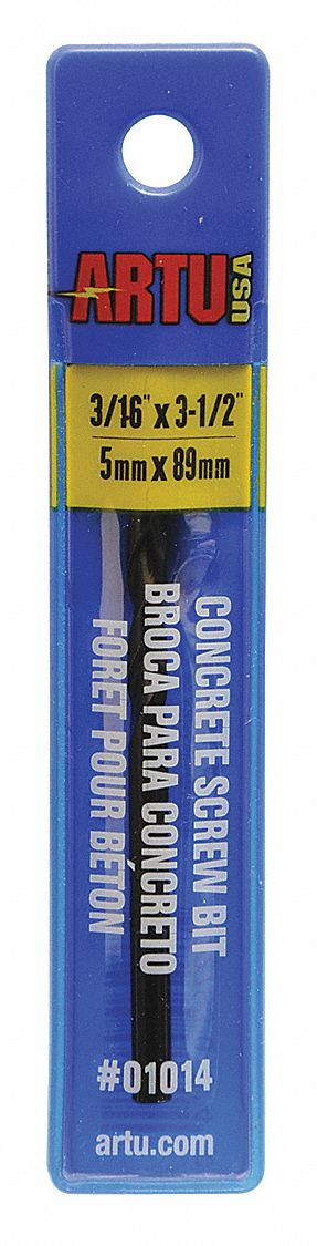 Concrete Screw Drill Bit, 3/16 x 3 1/2 In