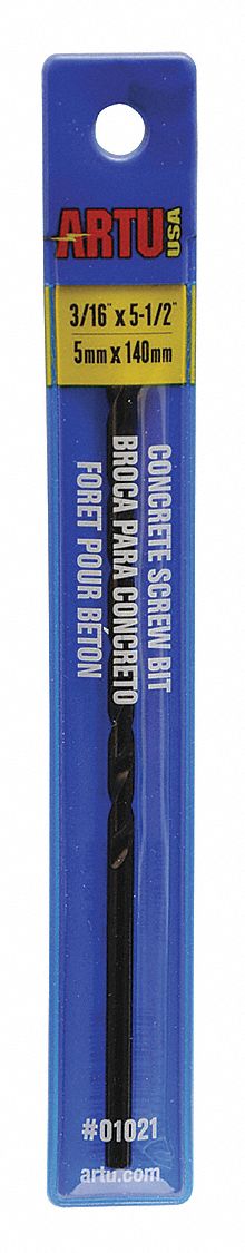 Concrete Screw Drill Bit, 3/16 x 5 1/2 In