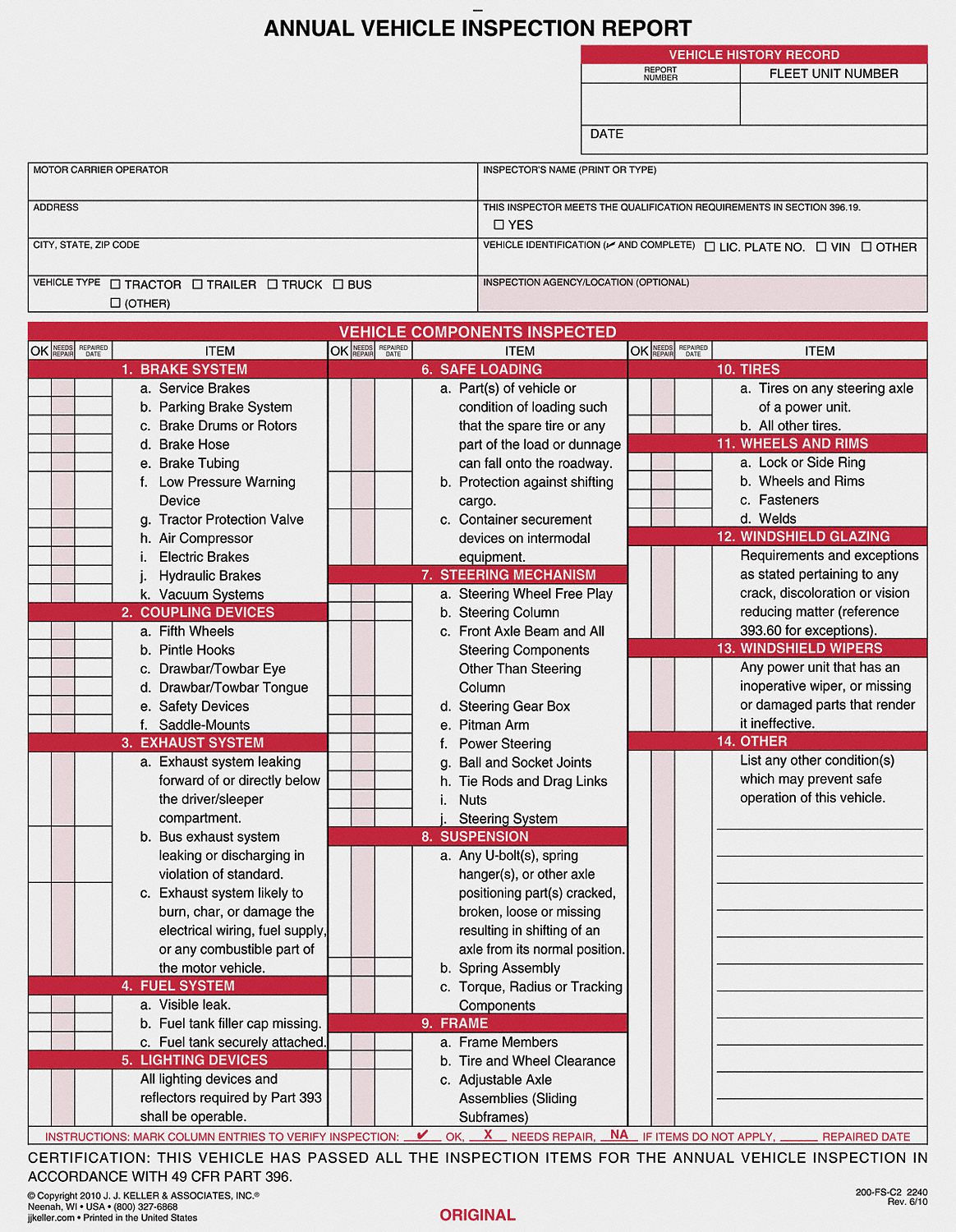 Vehicle Inspection Report, w/Carbon
