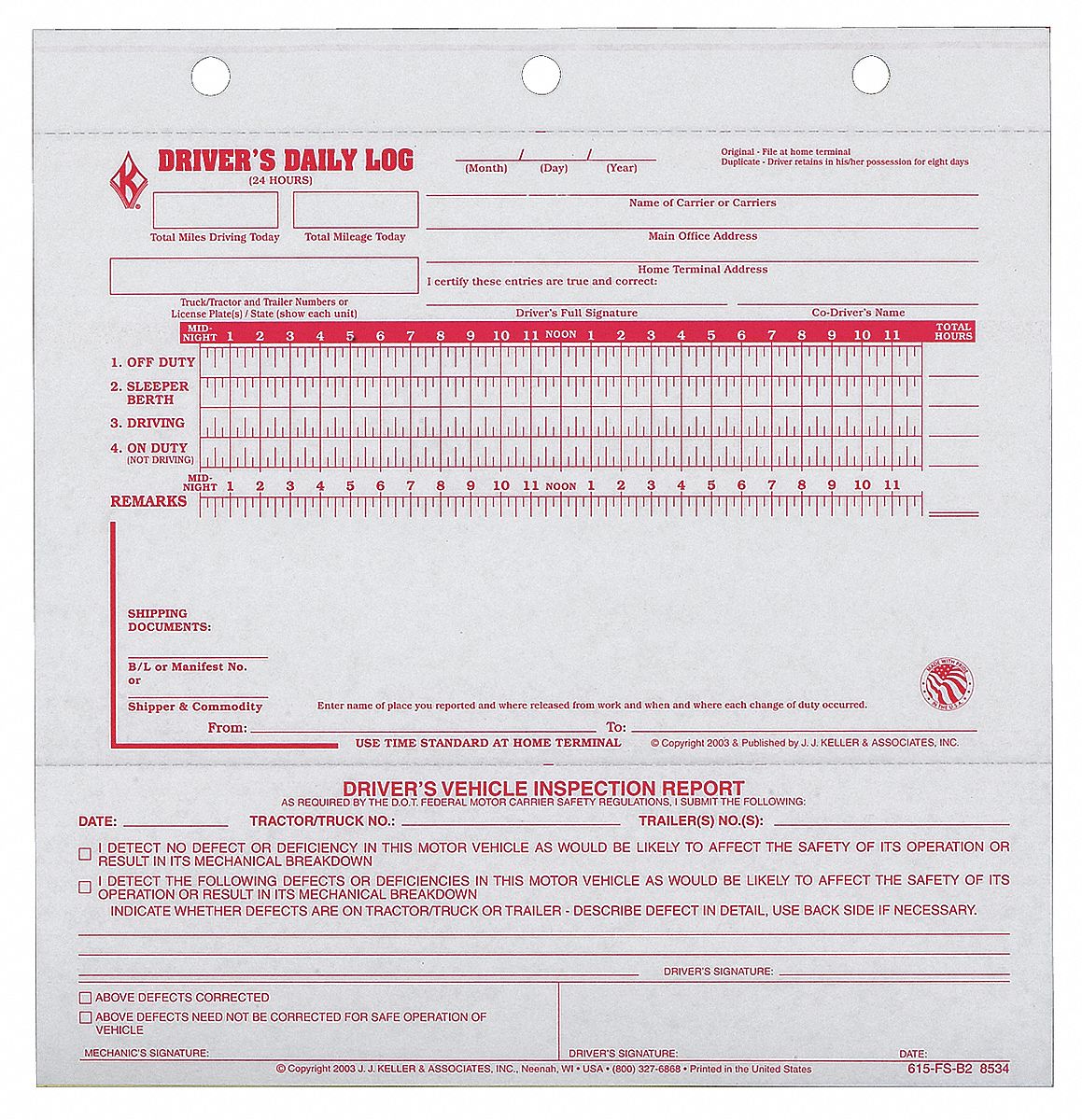Simplified Driver Logbook, Carbonless