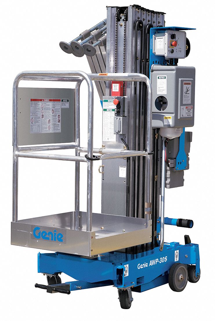 Portable Aerial Lift, OAL 49 In, H 26Ft, DC