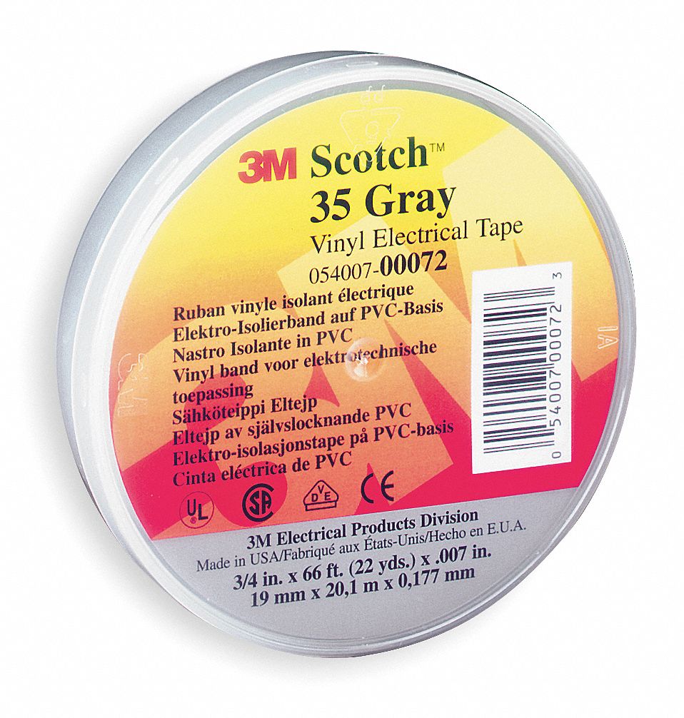 Electrical Tape, 3/4 x 66 ft, 7 mil, Gray