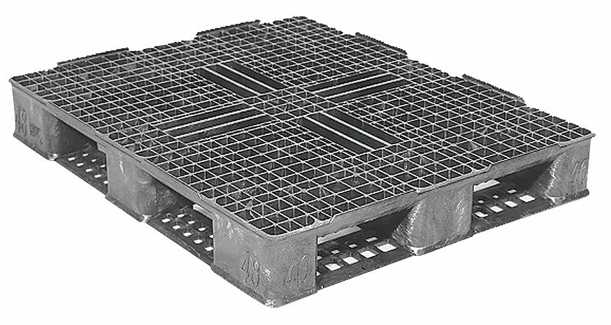 Plastic Pallet, Rackable, H7 1/8In, Black