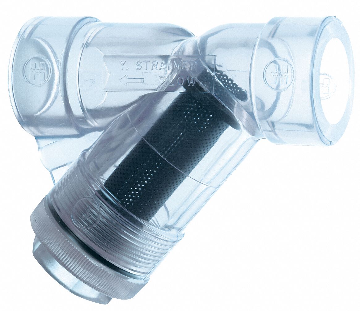 Y-Strainer, 1/2 In, Socket, Clear PVC