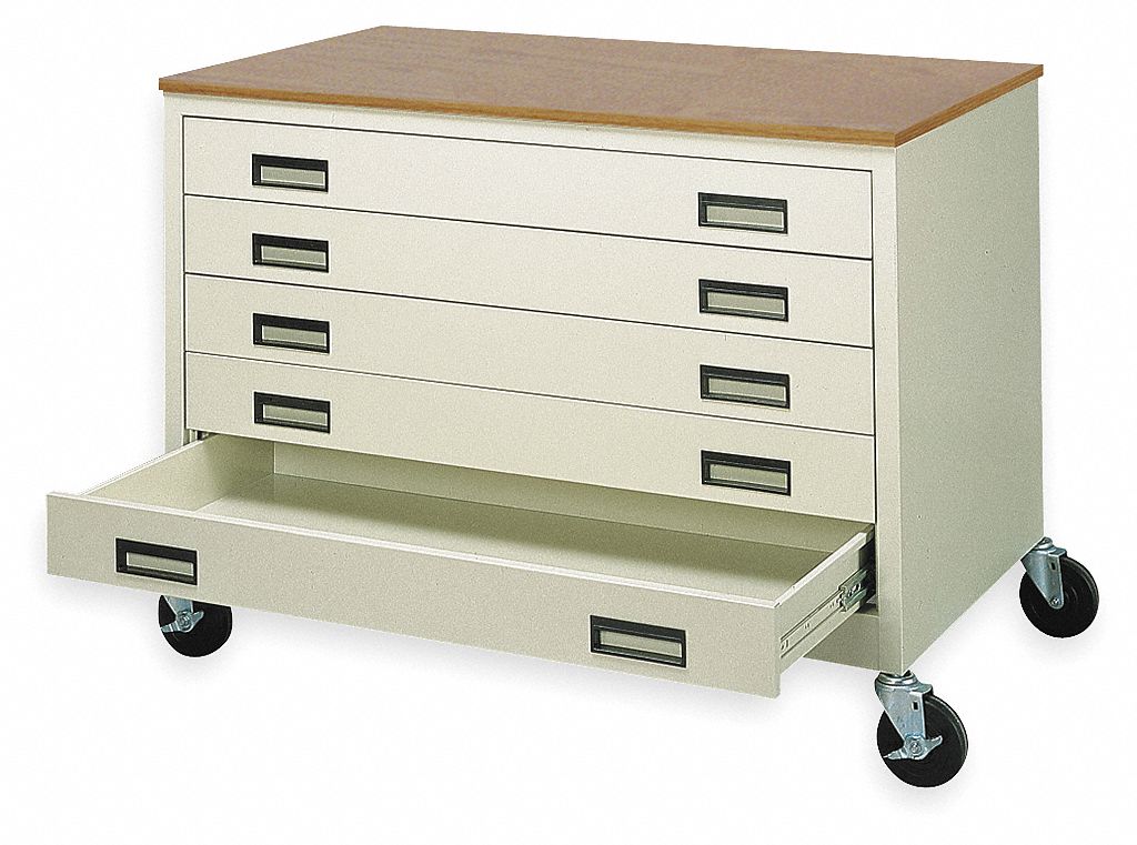 Flat File Cabinet, 5 Drawer, Putty