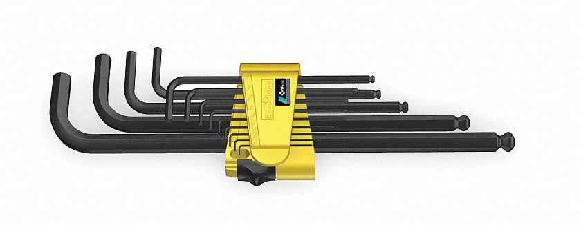 Ball End Hex Key Set, 0.050-3/8 In.L-Shpd