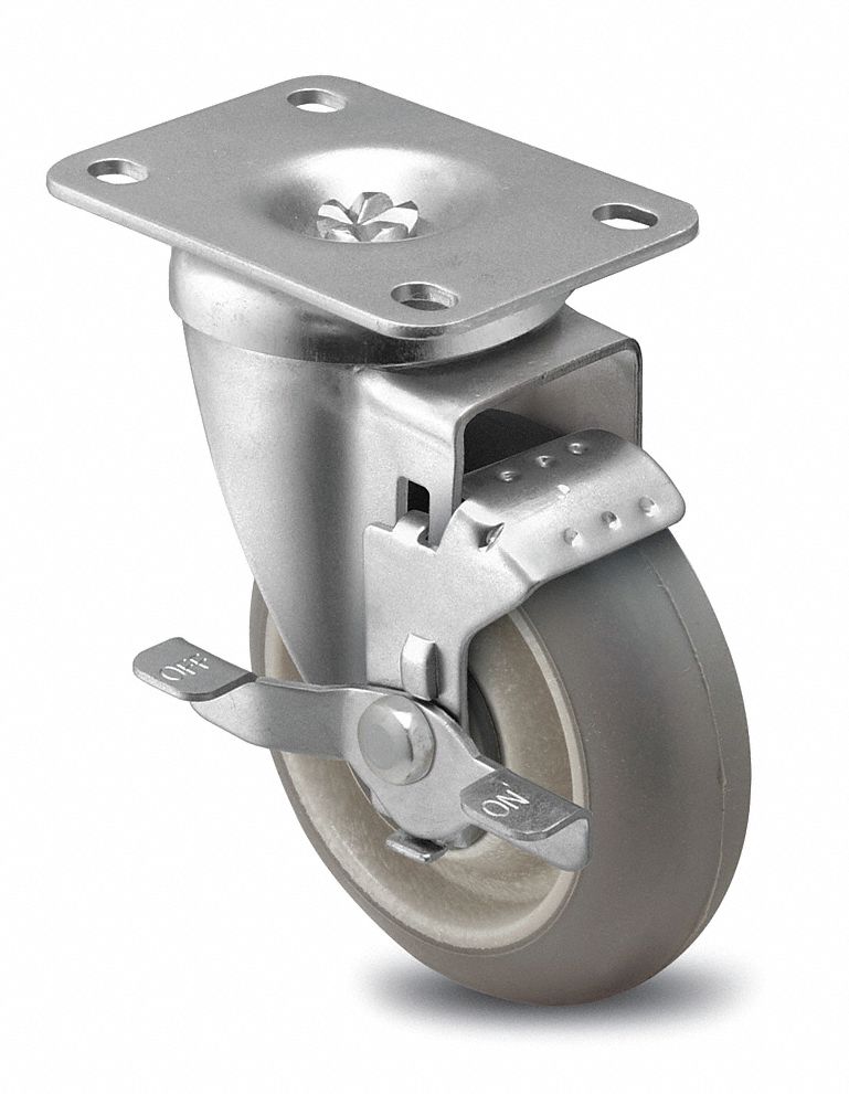 Swivel Plate Cstr w/Brke, 325 lb, 6 In Dia
