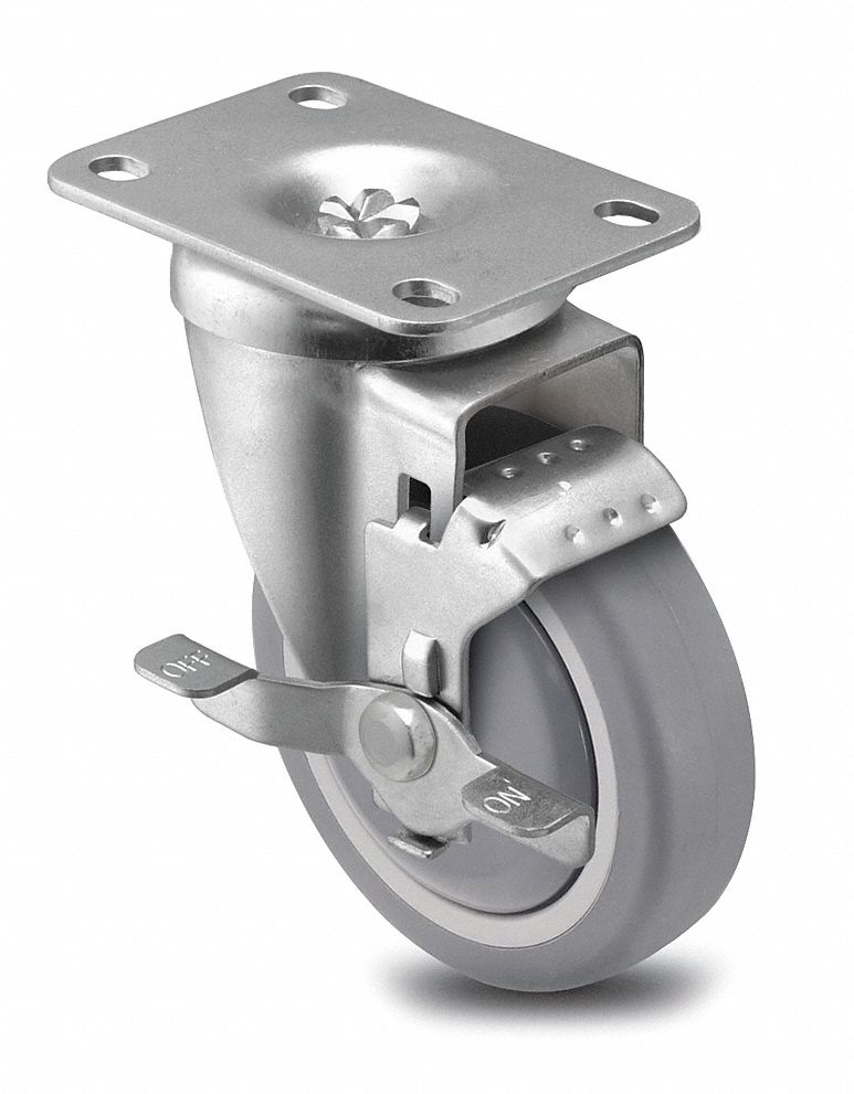 Swivel Plate Cstr w/Brke, 300 lb, 6 In Dia
