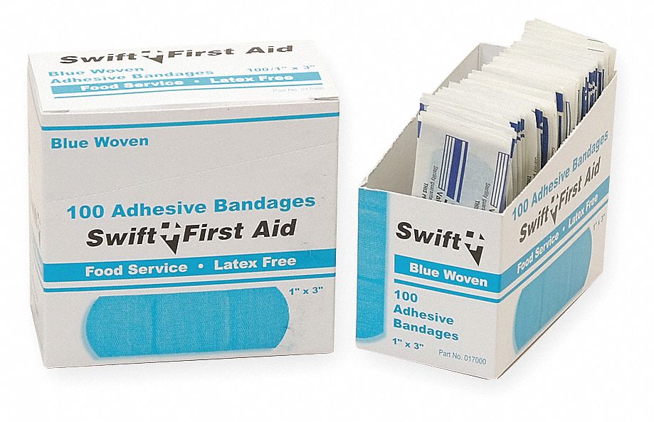 Bandage, Woven, Blue, 1 x 3 In, Pk 100