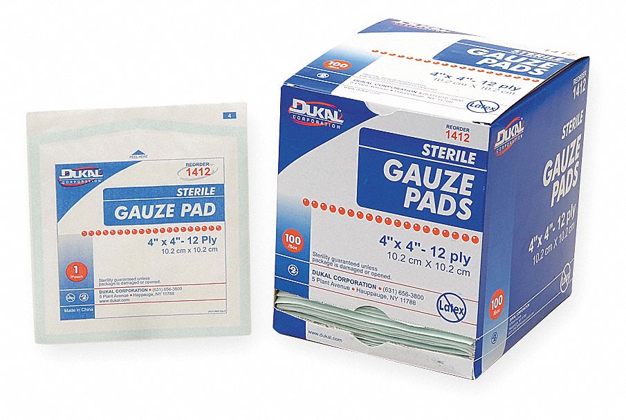 Gauze Pads, Sterile, 4 x 4 In, Pk 100