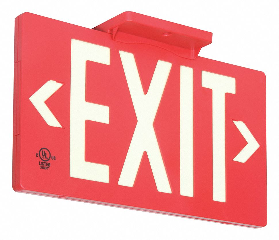 Exit Sign, 8-5/8 x 15-7/8In, WHT/R, Exit