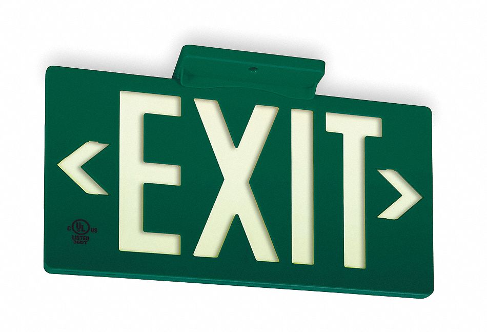 Exit Sign, 8-3/4 x 15-3/8In, WHT/GRN, Exit