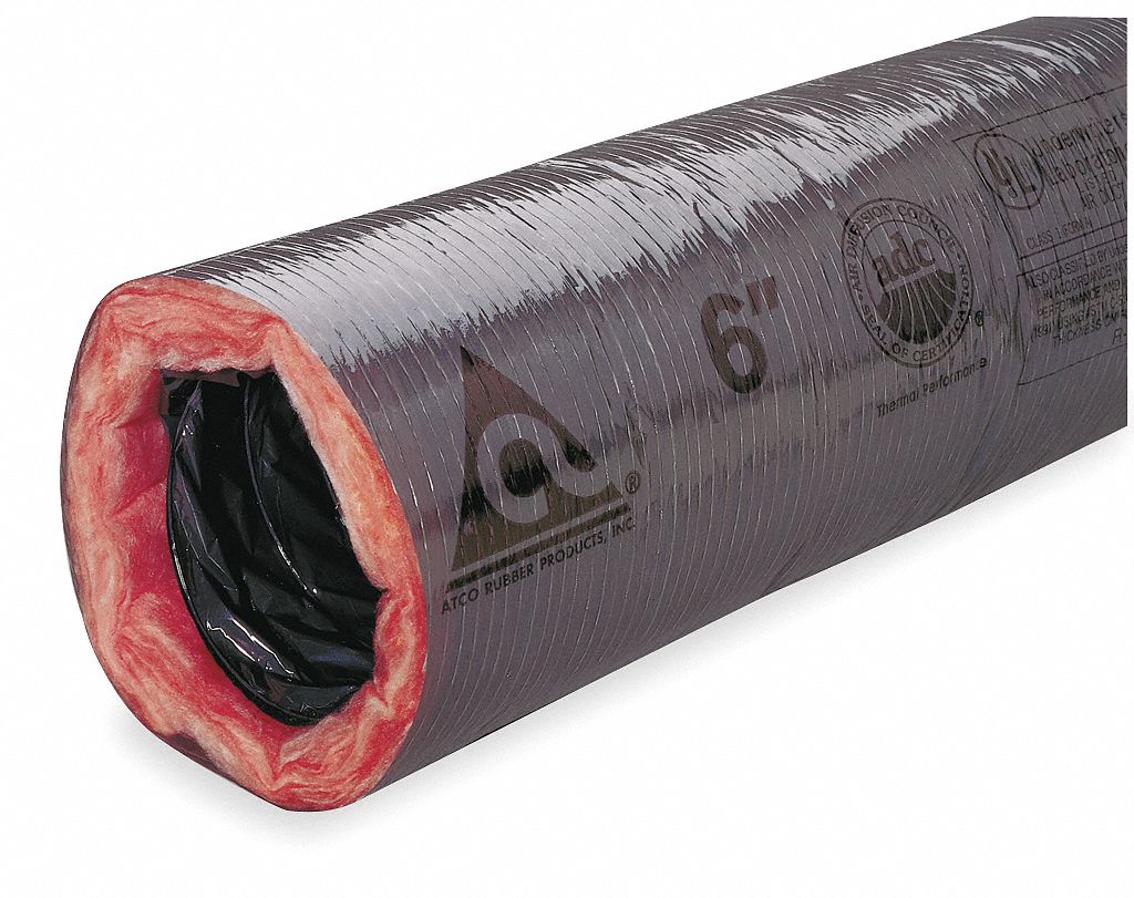 Insulated Flexible Duct, Polyester, 180F
