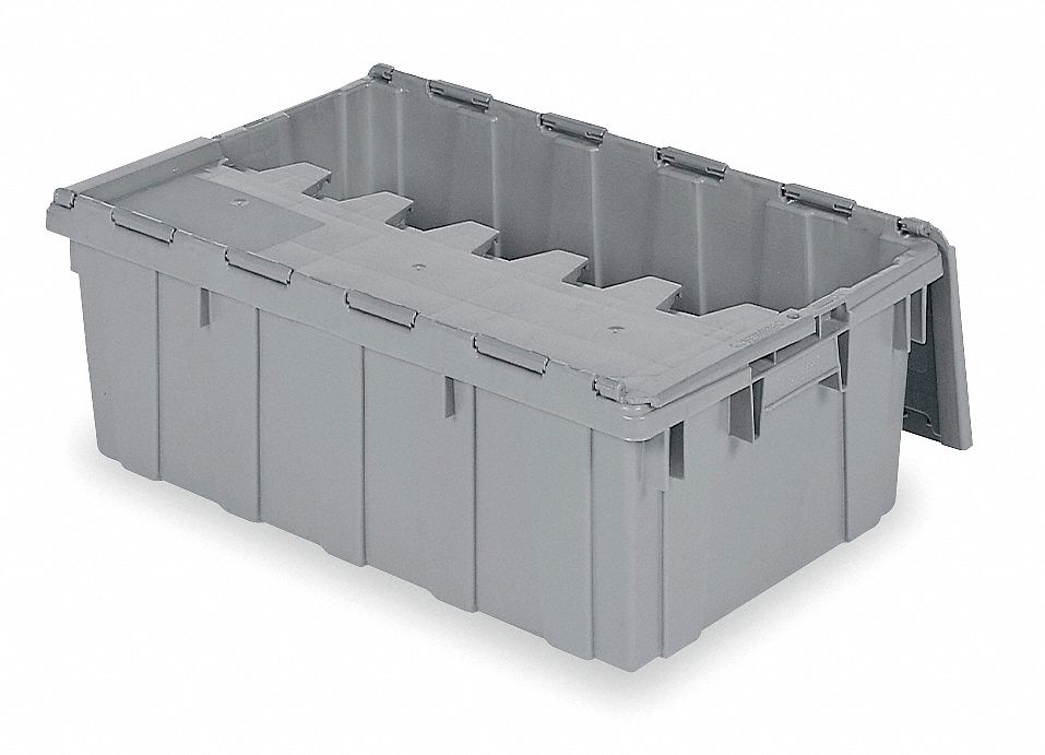 Container, Attached Lid, 16.83 gal., Gray