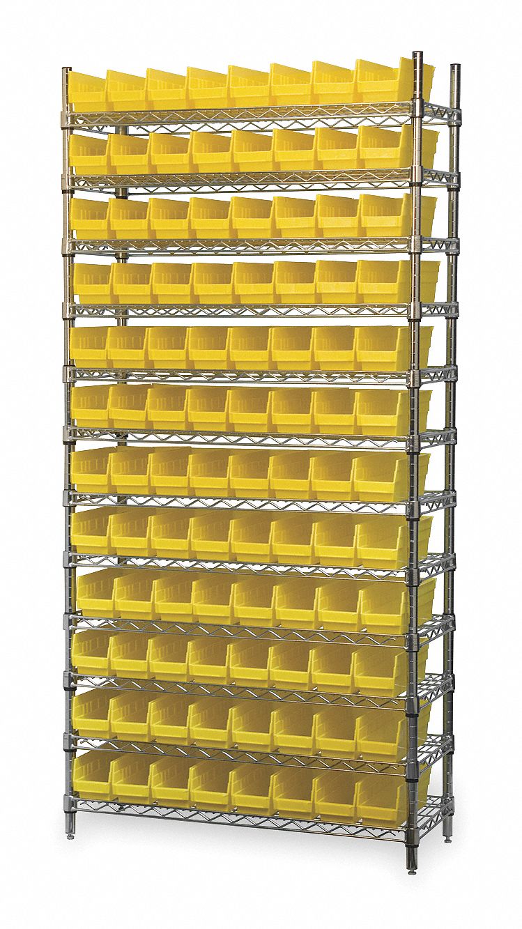Bin Shelving, Wire, 36X14, 96 Bins, Yellow