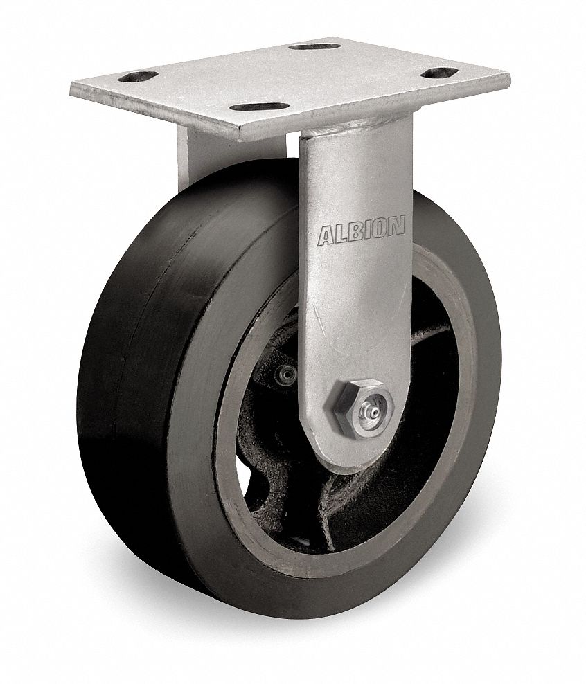 Rigid Plate Caster, 600 lb, 8 In Dia