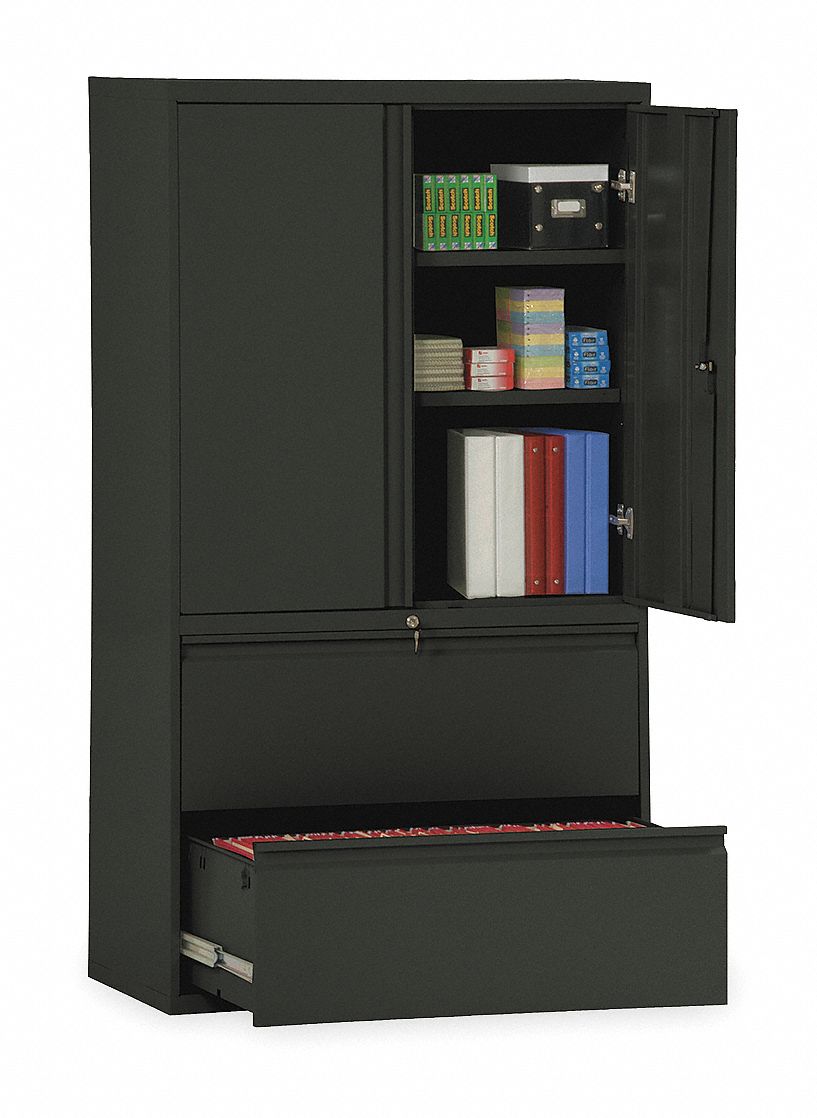 Lateral File Cabinet, 36In W, 2 Drawer, Blk
