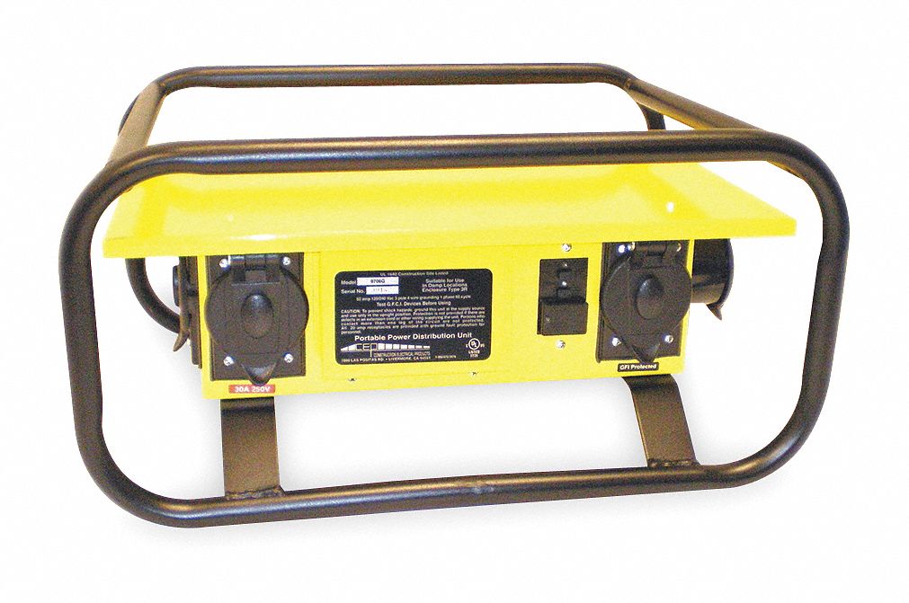 Distribution Box, w/Frame, Ylw, (6) 5-20R