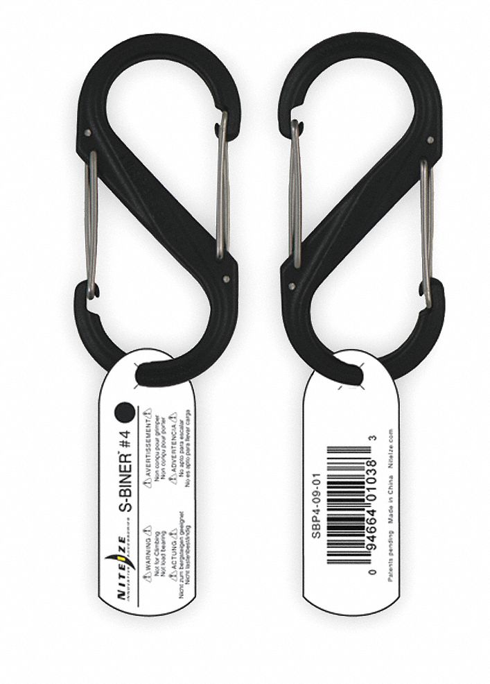 Carabiner Clip, 3-1/2 In., Plastic, Black