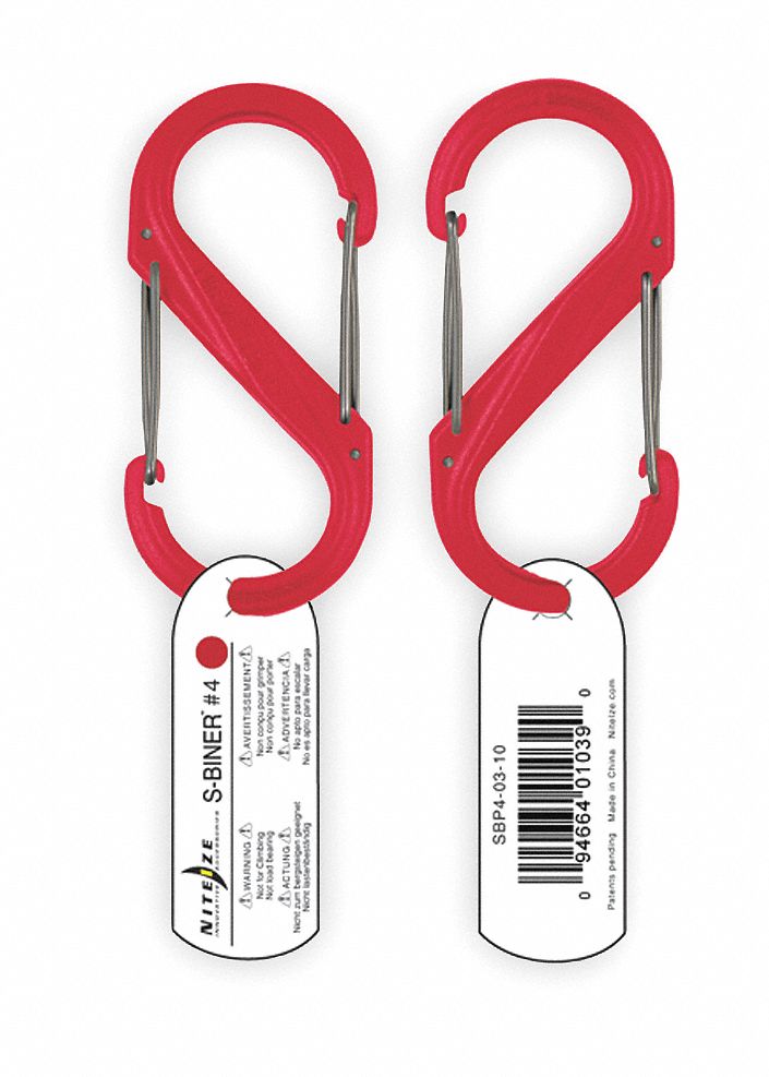 Carabiner Clip, 3-1/2 In., Plastic, Red
