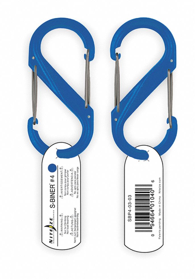 Carabiner Clip, 3-1/2 In., Plastic, Blue