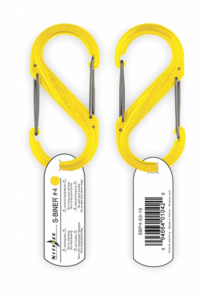 Carabiner Clip, 3-1/2 In., Plastic, Yellow