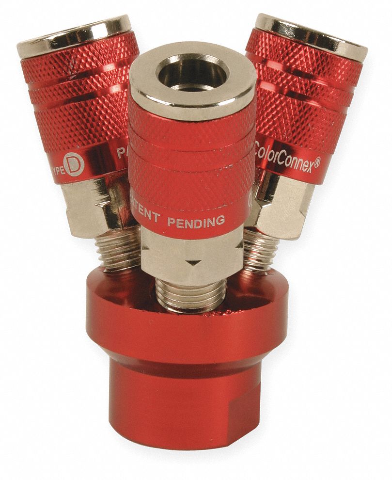 Three Way Air Gun Manifold, Aluminium, Red