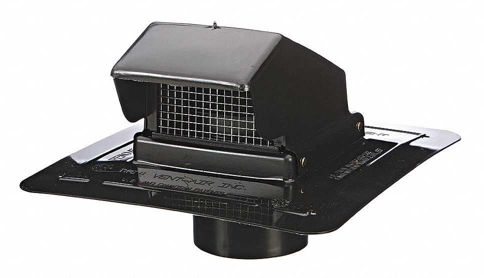 Wall/Roof Cap, Duct Sz 4 In, Black Plastic