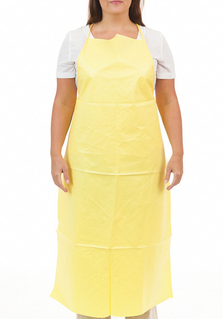 Bib Apron, Yellow, 46 In. L, PK 100