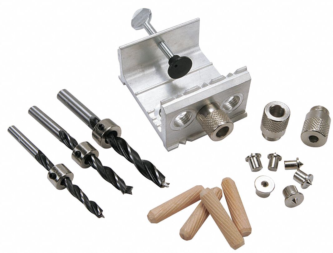 Dowel Kit, 1/4, 5/16, 3/8 Bit, Stops, Bushing