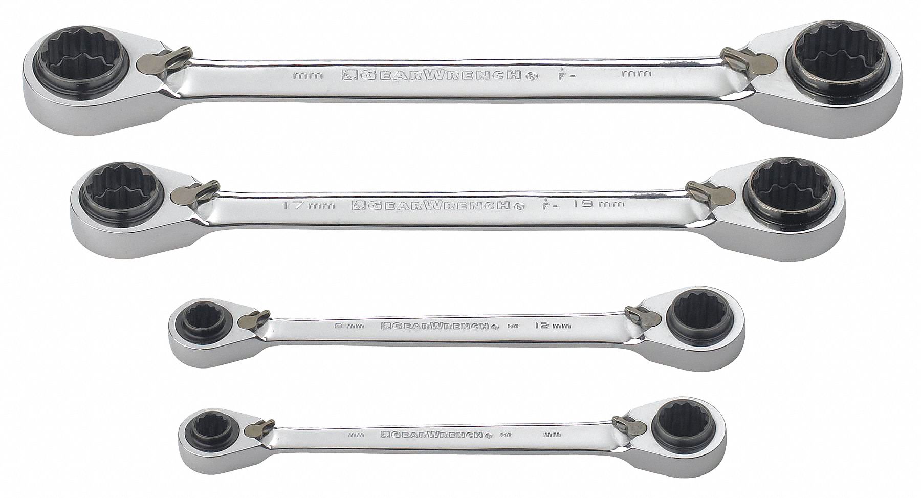 Ratcheting Wrench Set, Metric, 12 pt., 4 PC
