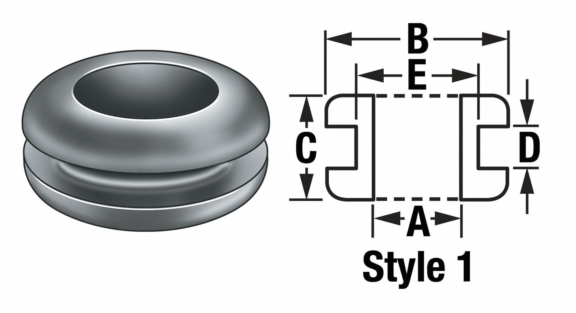 Grommet, SBR, 1, 1/8 ID, 3/16 Dia, Pk50