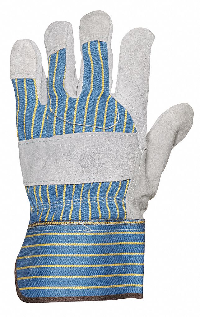 Leather Gloves, Blue/Gray Stripe, XL, PR