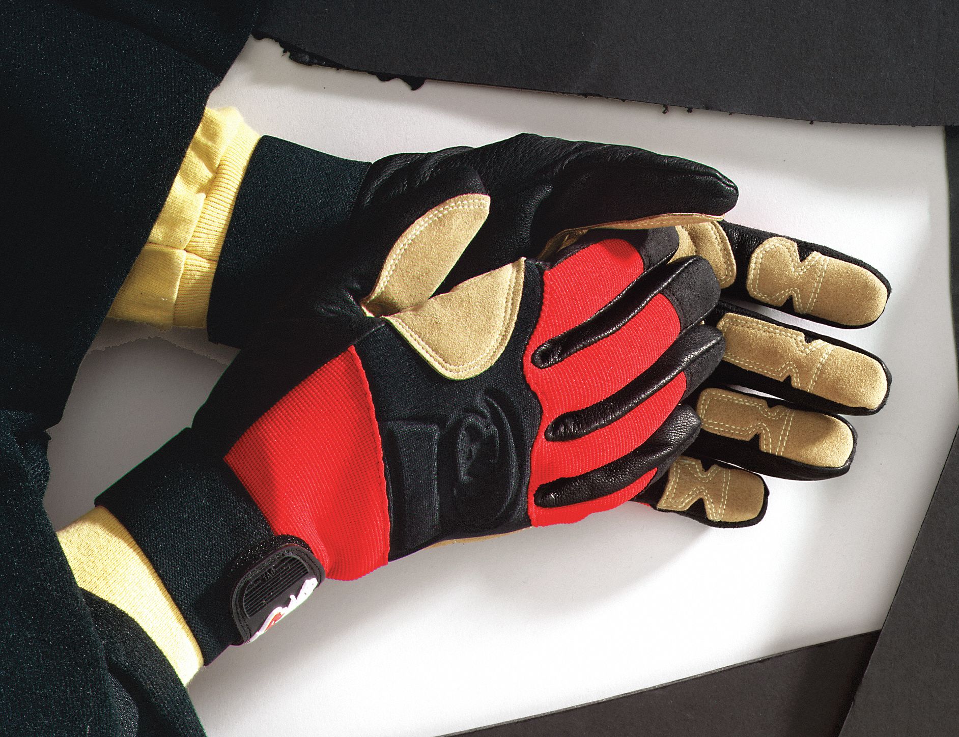 Rescue Gloves, 2XL, Red, Leather, PR