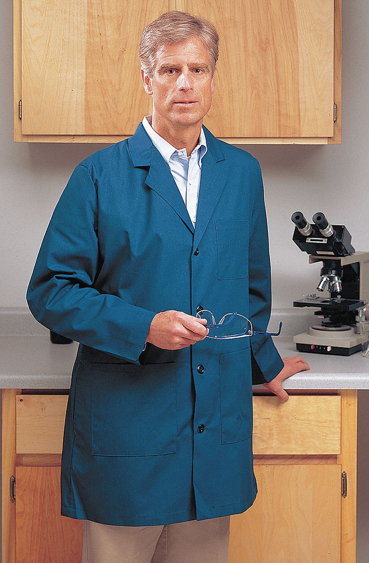 Collared Lab Coat, L, White, 35 In. L
