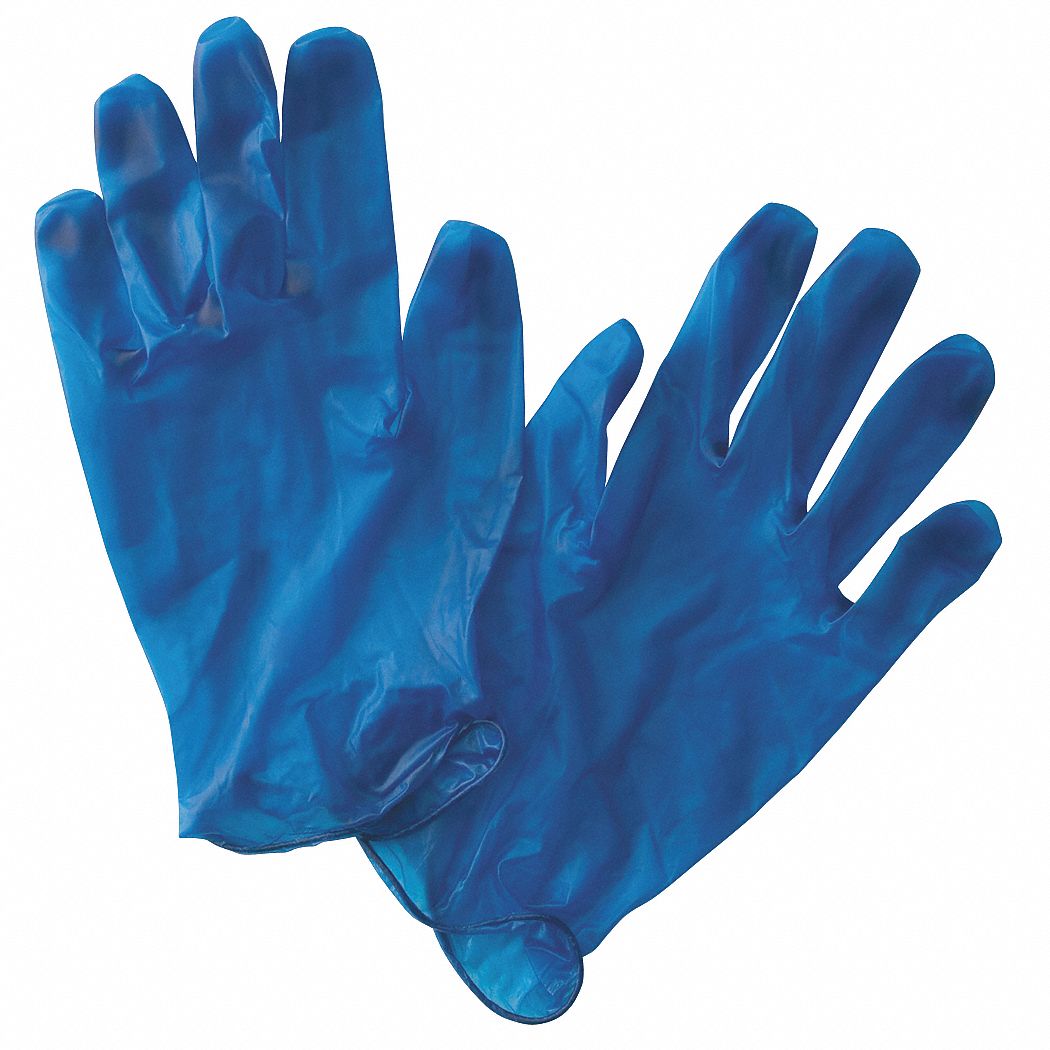 Disposable Gloves, Vinyl, L, Blue, PK100
