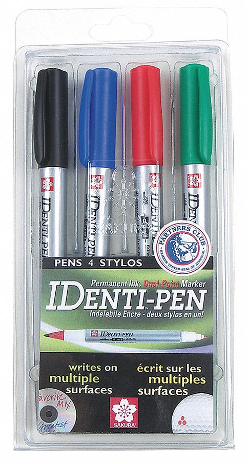 Permanent Pen, Blck, Blue, Green, Red, PK4