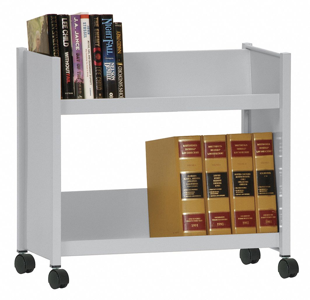 Book Truck, 24 1/2Hx28W In, 2 Shelves, Gray