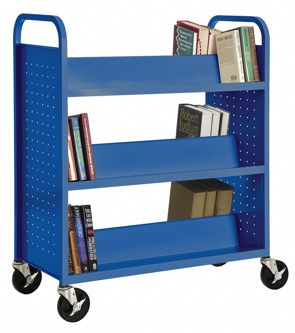 Book Truck, 42Hx37W In, 6 Shelves, Blue