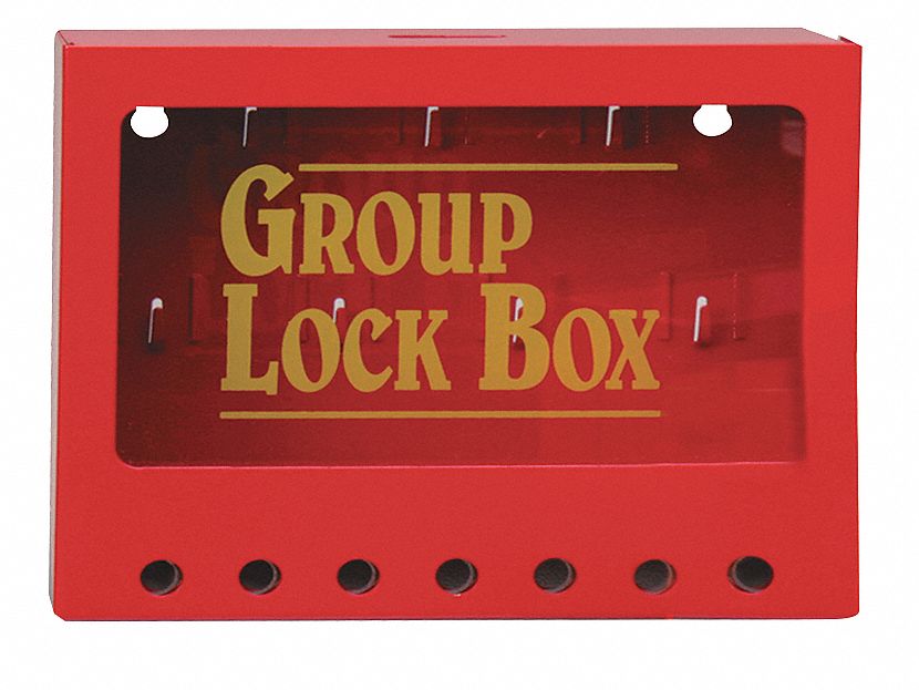 Group Lockout Box, 7 Locks Max, Red