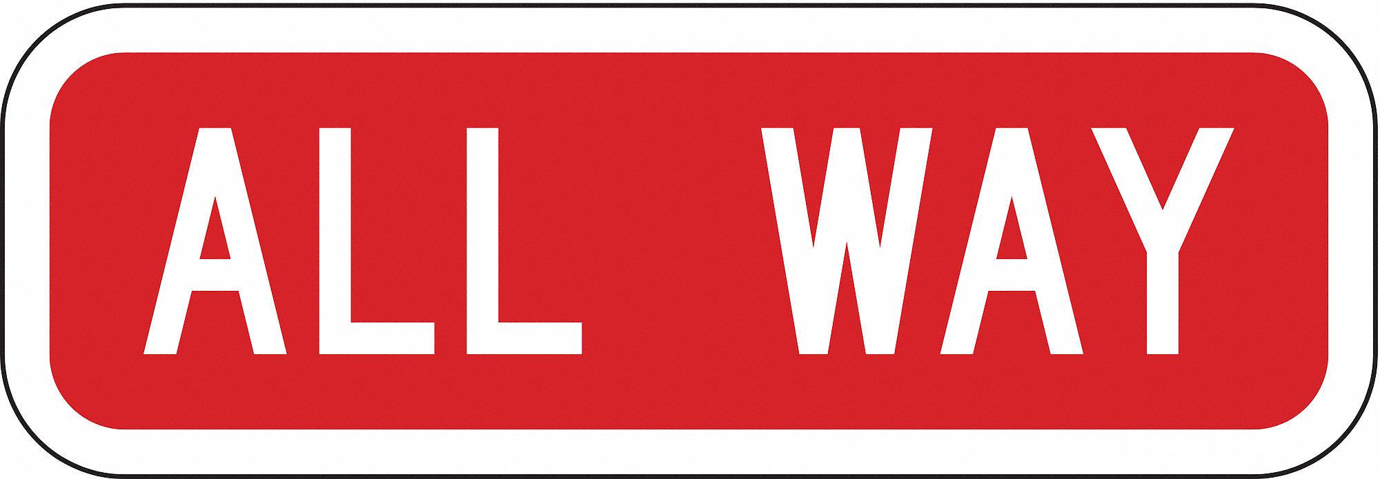 Traffic Sign, 6 x 18In, WHT/R, All Way, Text