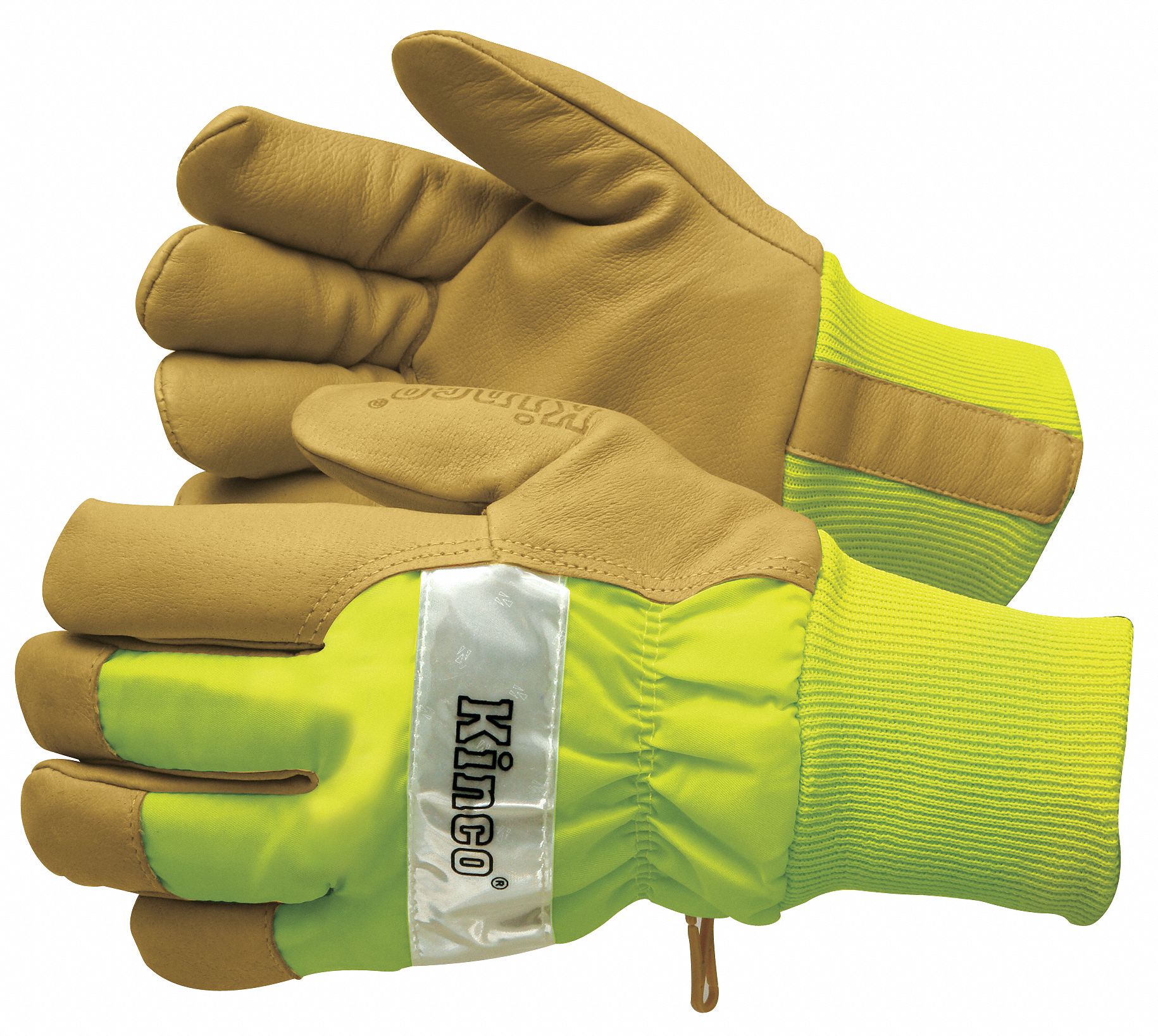 Leather Gloves, Insulated, Lime Green, M, PR