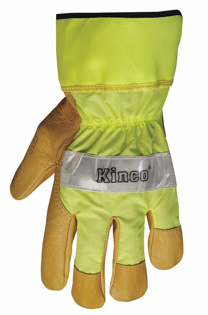 Leather Gloves, S, Hi Vis Green, PR