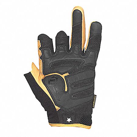 Mechanics Gloves, 3/4 Finger, Tan/Blk, L, PR