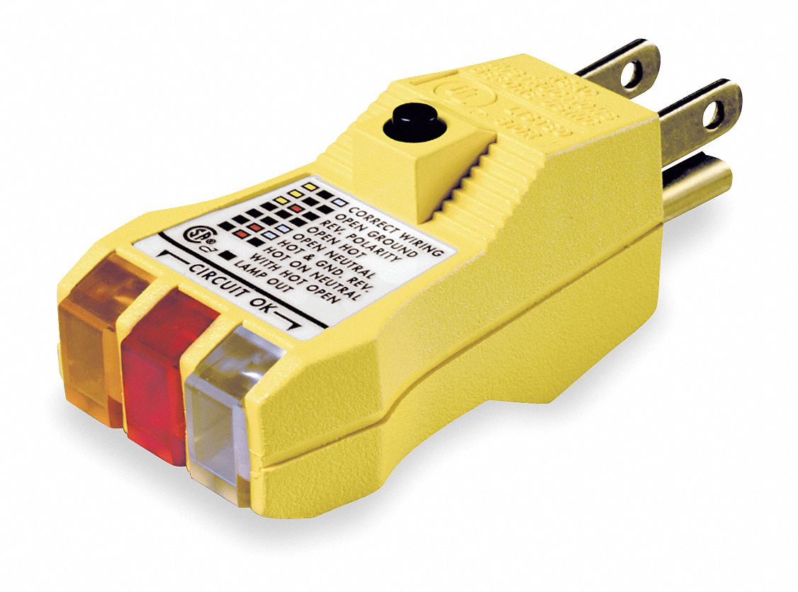 Receptacle Tester with GFCI, 110to 125VAC