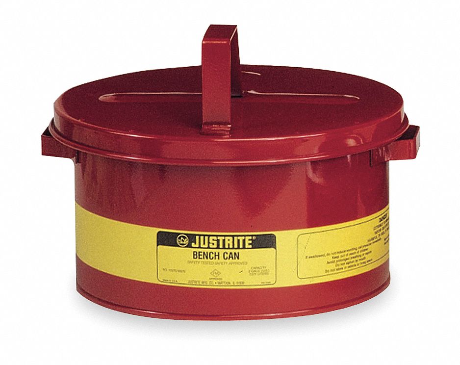Bench Can, 3 Gal., Galvanized Steel, Red