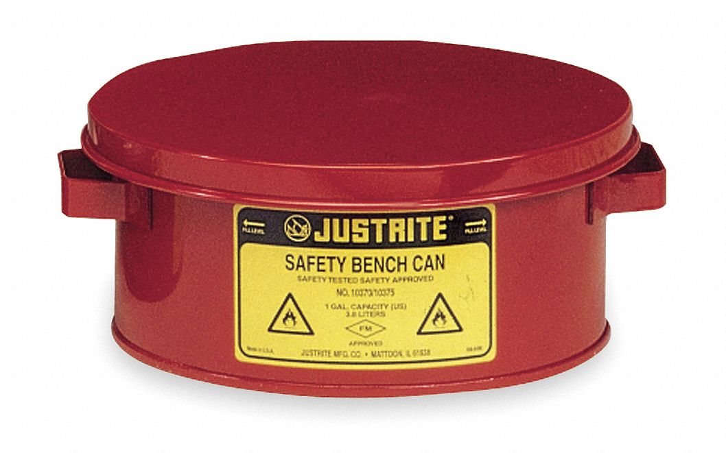 Bench Can, 1 Gal., Galvanized Steel, Red