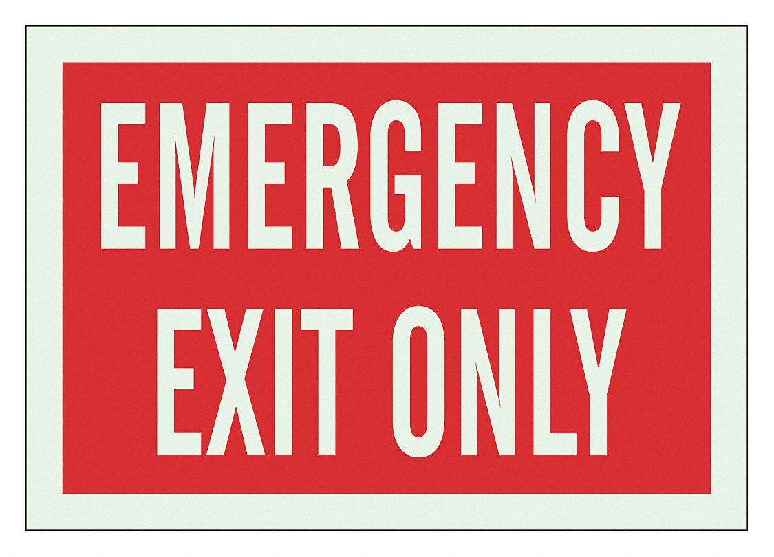 Exit Sign, 10 x 14In, R/WHT, EMER Exit Only
