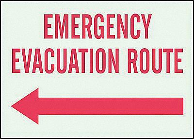Emergency Evacuation Route Sign, R/WHT